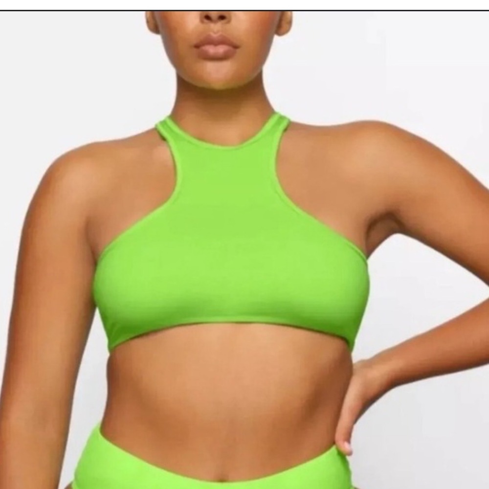 SKIMS Recycled Swim High Neck Racerback Top Neon Green NWT Medium‎